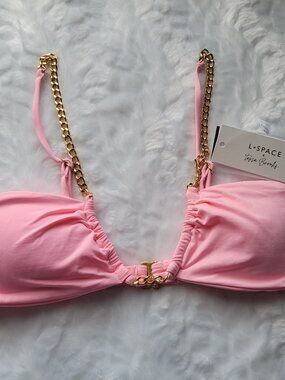 L*Space Bikini Top Women's XS Swim Pink Sammie Gold Chain Straps Swimwear NWT